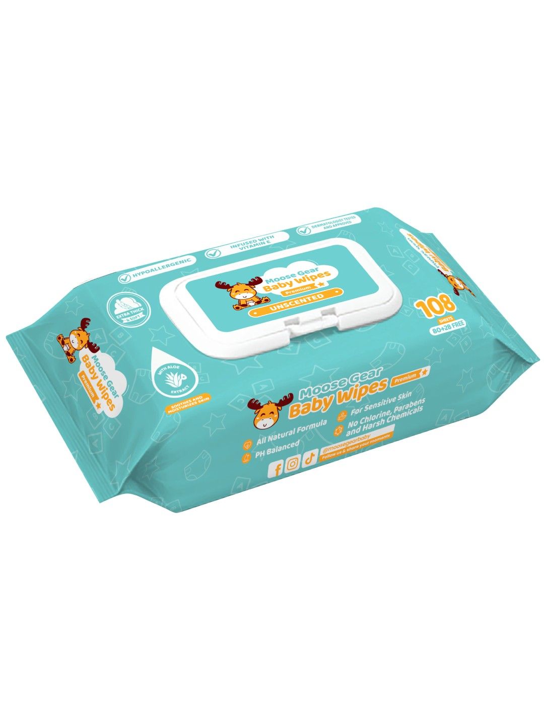 Moose Gear Baby Baby Wipes Unscented 108 Sheets x1 edamama